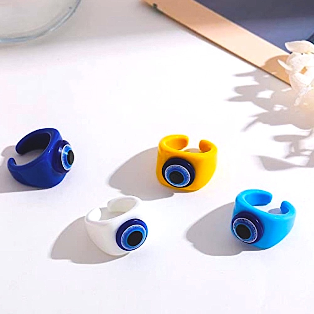 🧿🪬UNISEX🪬🧿Comes Gift Wrapped🧿Yellow🧿Evil Eye🪬Acrylic🧿Retro Chunky Ring - Picture 1 of 6